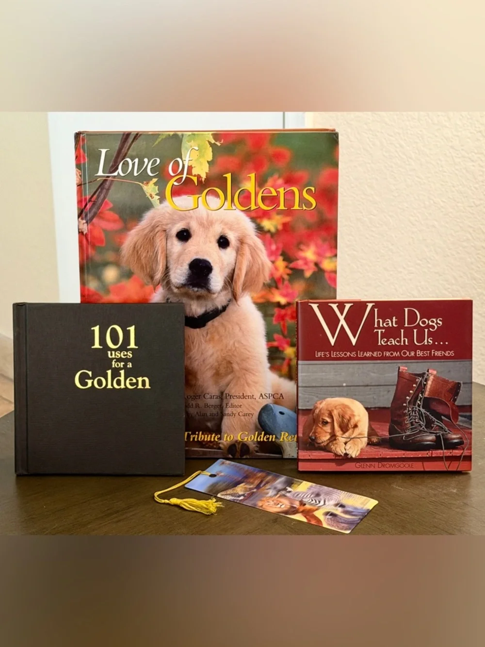 3 Dog Books/Bookmark~Love of Goldens, 101 Uses for a Golden, What Dogs Teach Us